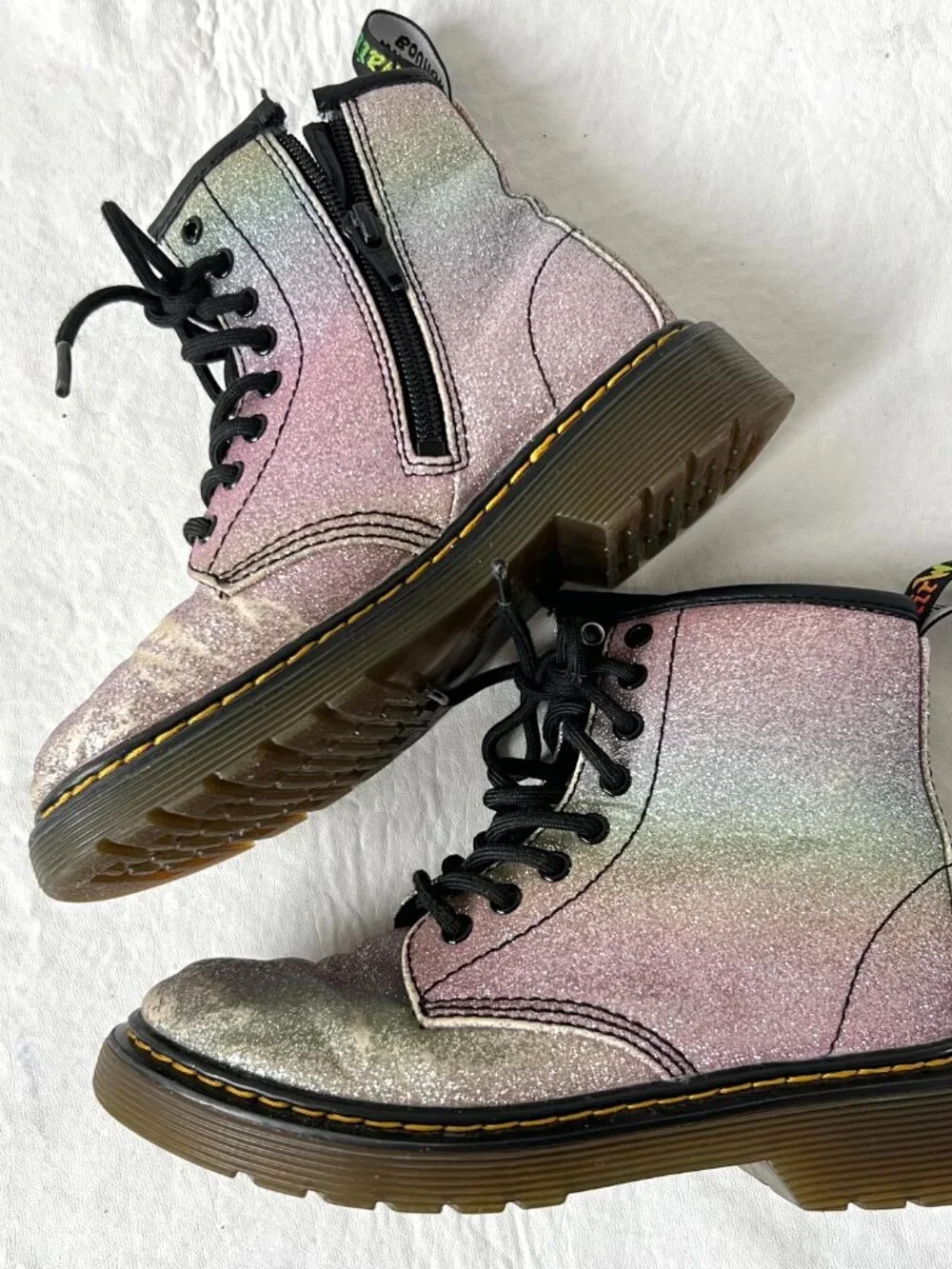 Dr Martens Boots Junior 1460 Rainbow Glitter Lace Up zip kids 13 combat docs